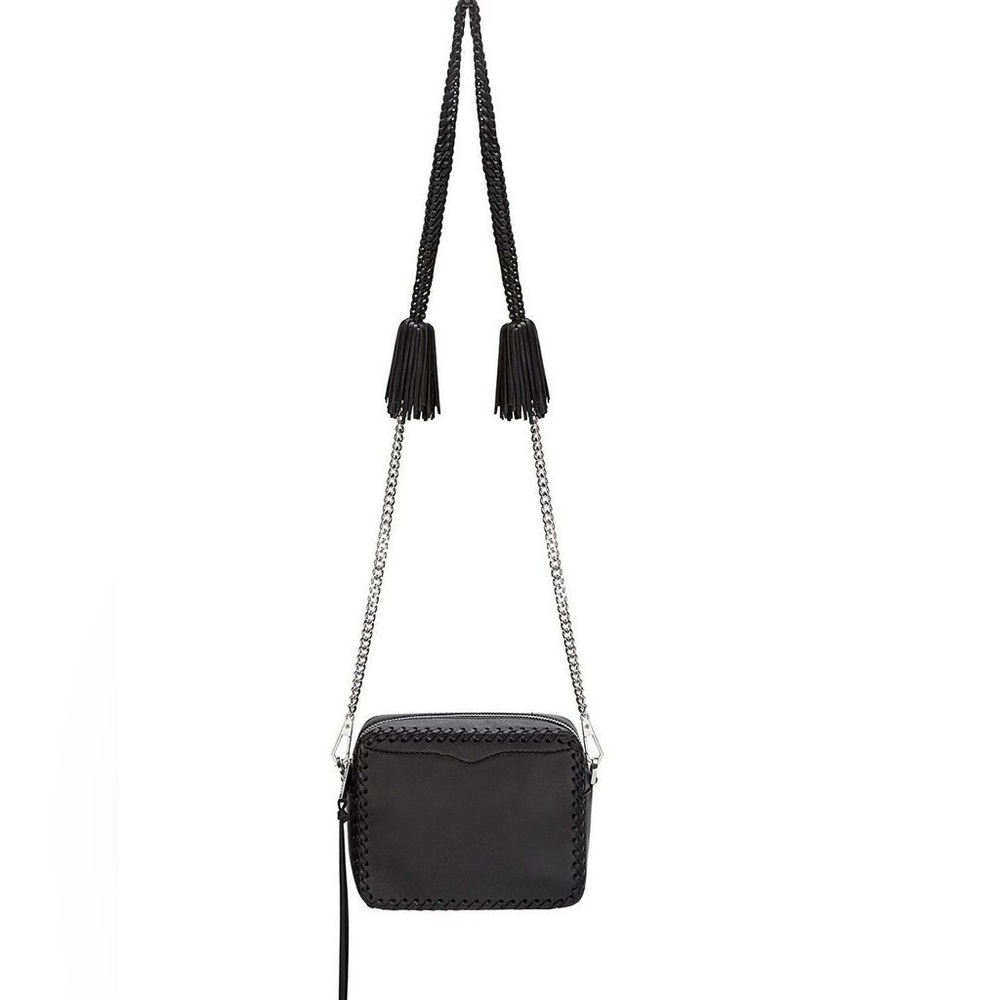 Rebecca Minkoff Biker Crossbody Bag Black Leather Braided Chain Strap Purse - Picture 5 of 16